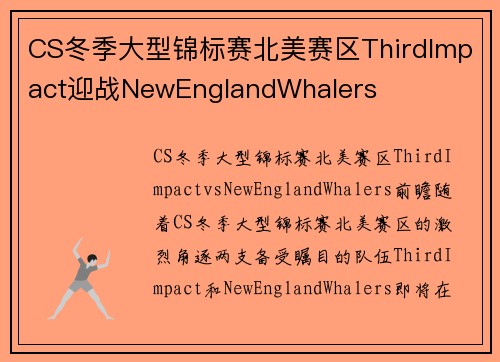 CS冬季大型锦标赛北美赛区ThirdImpact迎战NewEnglandWhalers