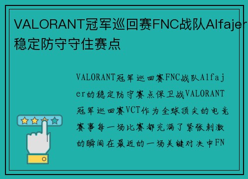 VALORANT冠军巡回赛FNC战队Alfajer稳定防守守住赛点