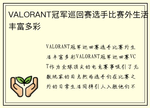 VALORANT冠军巡回赛选手比赛外生活丰富多彩