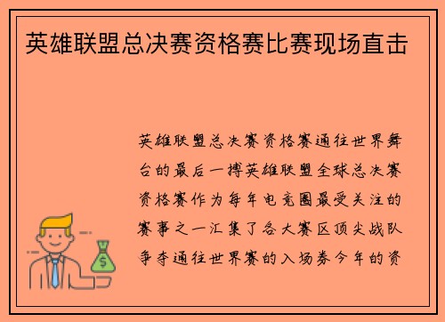 英雄联盟总决赛资格赛比赛现场直击